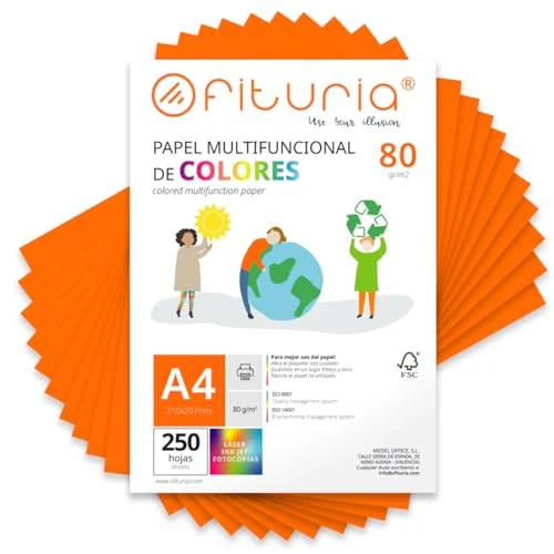 Offerta a tempo: Fogli Colorati, Pacco 250 Fogli A4 80gr – Carta Colorata per Lavoretti, Stampante, Scrapbooking – Fogli Colorati – Ideale Origami, Papiroflessia, Ufficio e Scuola (Arancione, 250h) - 0.00% da 17.53 € a 17.53 €