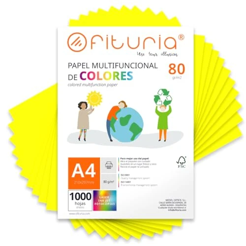 Offerta a tempo: Fogli Colorati, Confezione da 1000 Fogli A4 80gr – Carta Colore per Lavoretti Creativi, Stampante, Scrapbooking – Carta Colorati – Ideale per Origami, Ufficio e Scuola (Giallo Fluo, 1000h) - 0.00% da 35.95 € a 35.95 €