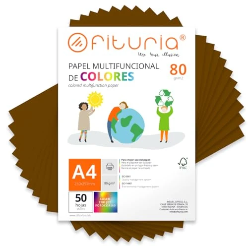 Offerta a tempo: OFITURIA Fogli colorati, Confezione da 50 Fogli A4 80 g – Carta colorata per hobby creativi, stampante, scrapbooking – Fogli colorati (Marrone, 50 fogli) - 0.00% da 8.90 € a 8.90 €