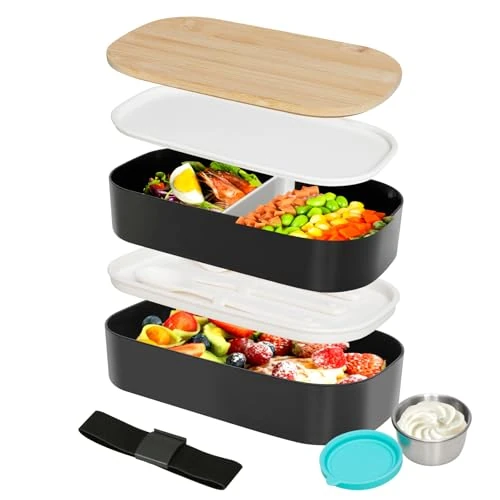 Offerta a tempo: VINATO Lunch Box 1400ml Con Posate Per Ufficio, Scuola E Viaggi - Schiscetta Pranzo Con Scomparti In 2 Livelli, BPA-Free - Ideale Come Porta Pranzo Per Adulti E Bambini - 13% da 15.99 € a 13.99 €