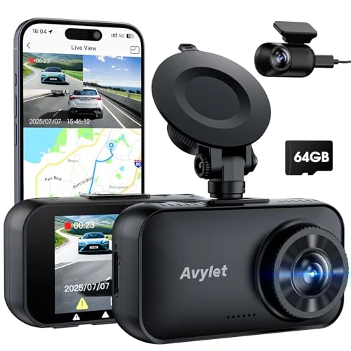 Offerta a tempo: Avylet Dash Cam Auto 4K/2.5K+1080P,5GHz WiFi Doppia Dashcam Con 64G Scheda - 36% da 99.99 € a 64.28 €