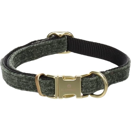 collare cane - saba verde - nylon velluto - regolabile - chiusura dorata - s 30-45cm