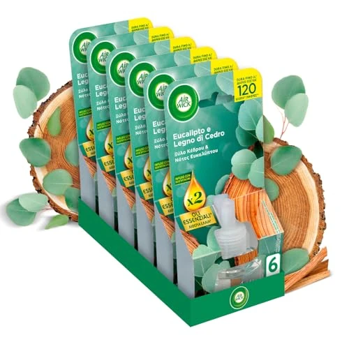 Offerta a tempo: Air Wick Diffusore Elettrico di Oli Essenziali, 6 Ricariche per Diffusore Elettrico alla Fragranza Eucalipto e Legno di Cedro, Profumatore per Ambienti Elettrico con Oli Essenziali - 30% da 23.94 € a 16.74 €