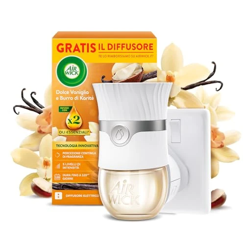 Offerta a tempo: Air Wick Diffusore Elettrico di Oli Essenziali, 1 Diffusore completo gadget, 1 Ricarica per Diffusore Elettrico, Fragranza Dolce Vaniglia e Burro di Karitè - 20% da 4.99 € a 3.99 €