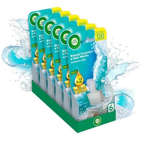 Offerta a tempo: Air Wick Diffusore Elettrico di Oli Essenziali, 6 Ricariche per Diffusore Elettrico alla Brezza Oceanica e Sale Marino, Profumatore per Ambienti Elettrico con Oli Essenziali - 29% da 23.94 € a 16.99 €