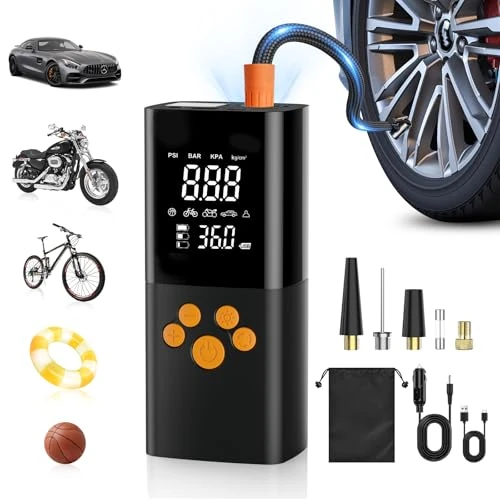 Gonfleur Pneus Voiture sans Fil, 180PSI Compresseur à Air Portatif pour Pneus de Voture avec Batterie 25000mAh, Pompe Electrique Intelligente en Un Clic pour Voiture, Moto, Vélo et Plus