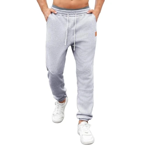 Pantalones de Chándal Hombre Forrados Joggers de Invierno con Cintura Elástica Cordón Ajustable y Puños Pantalón Deportivo Cálido Gris Claro XXL