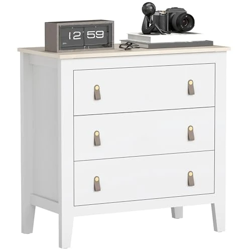 HOMCOM Cómoda para dormitorio, cajonera de 3 cajones con asas de piel sintética, cómoda moderna con guías de metal silenciosas para salón y salón, 80 x 40 x 78,5 cm, blanco