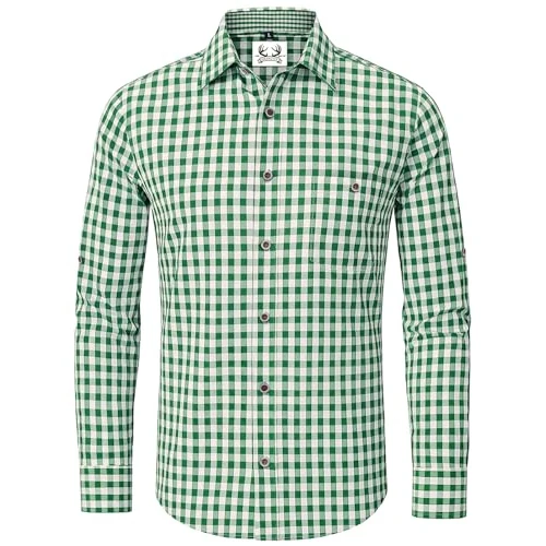 Offerta a tempo: AMZHOTER Camicia da Uomo per Oktoberfest Camicia a Quadri Maniche Lunghe per Costume Tradizionale Maniche Corte in Cotone Verde XL - 14% da 24.99 € a 21.42 €