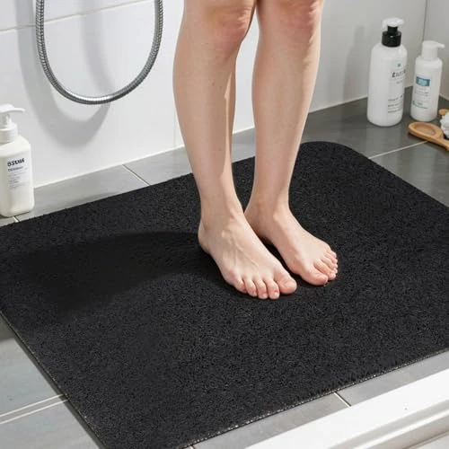 Tijdelijke aanbieding: COSYLAND Douchemat, antislip, met afvoer, zachte pvc-luffa, antislip, snelle antislip badmat, 60 x 60 cm, zwart van 18.29 € naar 8.12 € (55.6% korting)