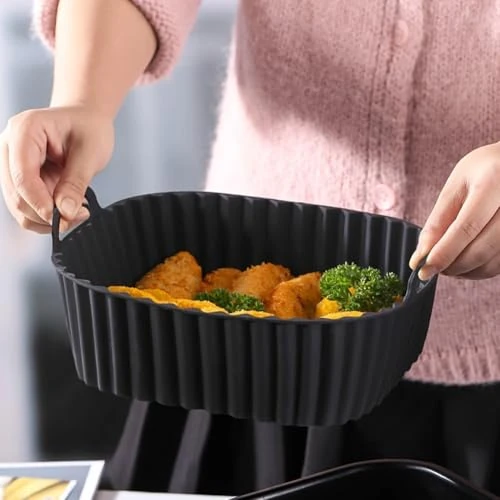 Offerta a tempo: Fodere in Silicone per Friggitrice ad Aria, Fodere Airfryer Antiaderenti in Silicone per Cottura, Accessori per Fodere per Forno Airfryer, Lavabili in Lavastoviglie (Nero) - 0.00% da 2.64 € a 2.64 €