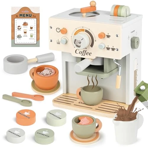 Limitiertes Angebot: Dreamon Kinder Kaffeemaschine, Kaufladen Zubehör Holz Kaffeemühle Manuell Montessori Spielzeug, Holzspielzeug Rollenspiel Geschenk Für Jungen & Mädchen ab 3–5 Jahren von 39.99 EUR auf 29.99 EUR (Spare 25%)