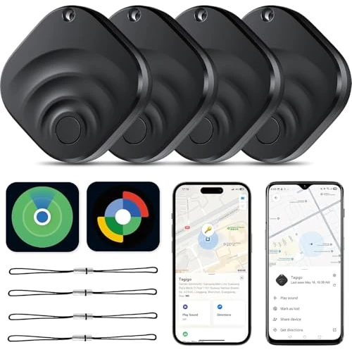 Offerta a tempo: 2026 Tracker Tags Item Locator per Android e iOS Bluetooth Tracker Smart Tags Compatibile con Apple Find My (iOS) e Google's Find Hub (Android) per chiavi, bagagli, portafoglio (pacchetto 4 nero) - 67% da 99.99 € a 32.99 €