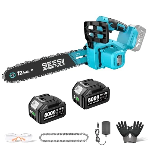 Offre limitée : SEESII 12 Pouces Électrique Tronçonneuse avec 2×5.0Ah Batteries, Lubrification Automatique & Tension de Chaîne Sans Outil, Brushless Tronçonneuse pour Bois et Entretien du Jardin de 149.99 € à 149.99 € (0.00% de remise)