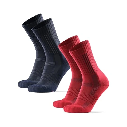 DANISH ENDURANCE Terrain Expert Pro Hiking Socks, Merino Wool, Maximum Protection, Men & Women, Unisex, 2 Pack, Multicolor (1xNavy Blue, 1xRed), 3-5
