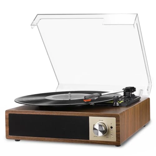 VIFLYKOO Platenspeler, Platenspeler Bluetooth 5.4 met 2 Stereo-luidsprekers, Draadloos 3 Versnellingen 33/45/78 omw/min, Vinylspeler Ondersteunt Hoofdtelefoonaansluiting/AUX-ingang/RCA-uitgang/USB