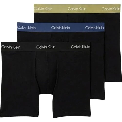 Calvin Klein Men’s 3 Pack Stretch Boxer Briefs, Green (BLACK W GREEN BLOOM WB/BLACK W DA), S