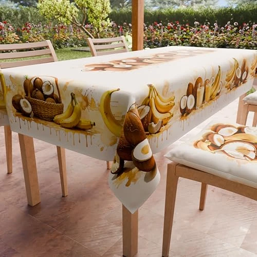 PETTI Artigiani Italiani - Vuilafstotend tafelkleed, rechthoekig, voor keuken, design vruchten, kokos en banaan (140 x 300 cm), 100% Made in Italy