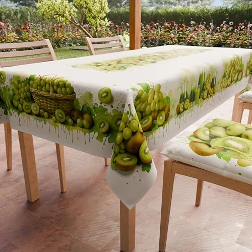 PETTI Artigiani Italiani - Fleckabweisende Tischdecke, rechteckig, für Küche, Design Früchte, Trauben und Kiwi, X24 Plätze (140 x 450 cm), 100% Made in Italy