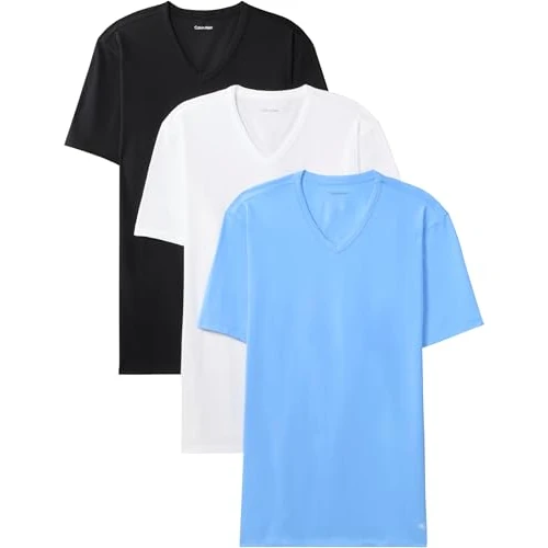 Offre limitée : Calvin Klein T-Shirt S/S col en V 3Pk Lv00Nb4186 S/S pour Homme, Bleu (Black W Blue Descent EMB/Blue DESCE), 4XL de 49.90 € à 29.88 € (40% de remise)