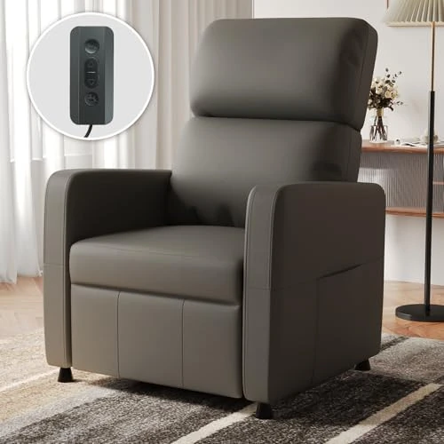 Devoko Elektrische fauteuil, PU-lederen fauteuil met ligfunctie, enkele bank, verstelbare voetensteun, rugleuning voor woonkamer/thuiskantoor met zijvak