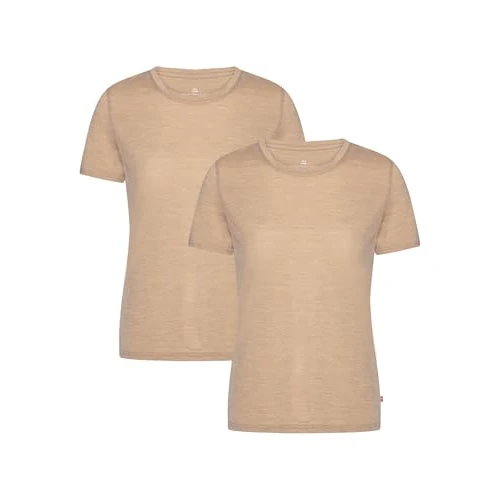 DANISH ENDURANCE T-Shirt 100% Laine Mérinos, sous-Pull Léger et Résistant, pour Femmes, Lot de 2, Marron, L