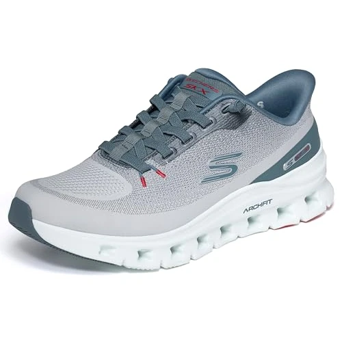 Limited-time offer: Skechers Men's Arch Fit Glide-Step Pro Slip-in Trainers, Light Gray Knit/Blue Pu, 9 UK from 99.00 £ to 80.00 £ (save 19%)