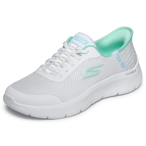 Offerta a tempo: Skechers Donna Go Walk Flex Grand Entry Trainers, White Textile/Mint Trim, 39.5 EU - 0.00% da 84.56 € a 84.56 €