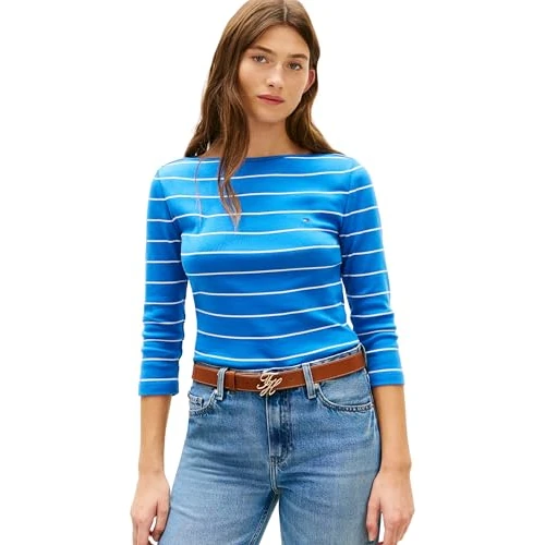 Offerta a tempo: Tommy Hilfiger Donna Slim Cody Boat-Nk 3/4Slv Ww0Ww40589, Blu, XL - 50% da 59.90 € a 29.83 €