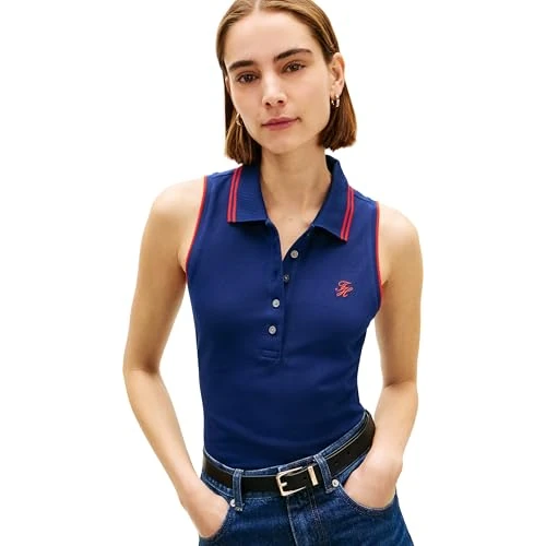 Oferta limitada: Tommy Hilfiger Polo de Manga Corta Mujer Swimshop Cotton sin Mangas, Azul (Preppy Navy), S de 89.90 € a 39.56 € (ahorro 56%)