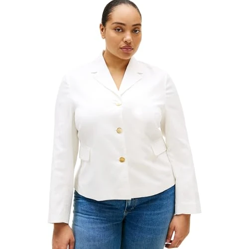 Offerta a tempo: Tommy Hilfiger Blazer slim da donna Crv misto lino WW0WW50873, bianco, 46 - 39% da 200.59 € a 121.43 €