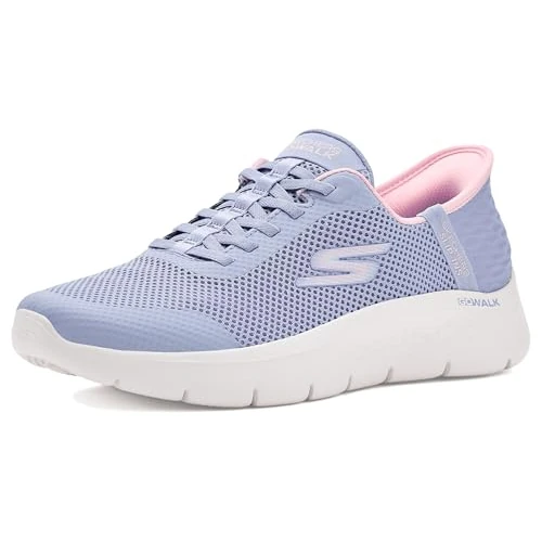 Skechers GO Walk Flex Grand Entry sin Cordones para Mujer, Periwinkle Textile Pink Trim, 37.5 EU