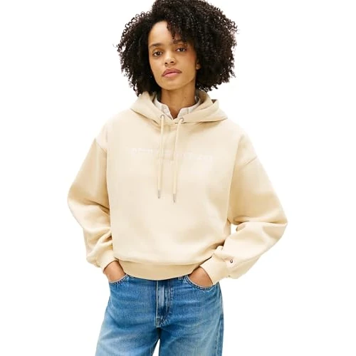 Offerta a tempo: Tommy Hilfiger Felpa con Cappuccio da Donna Corp Logo Mdrn Ww0Ww47832, Beige, S - 51% da 119.90 € a 59.00 €