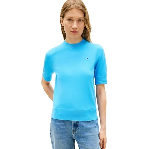 Offerta a tempo: Tommy Hilfiger Donna Pullover Jersey Maniche Corte, Blu (Frigid Blue), M - 73% da 89.90 € a 24.65 €