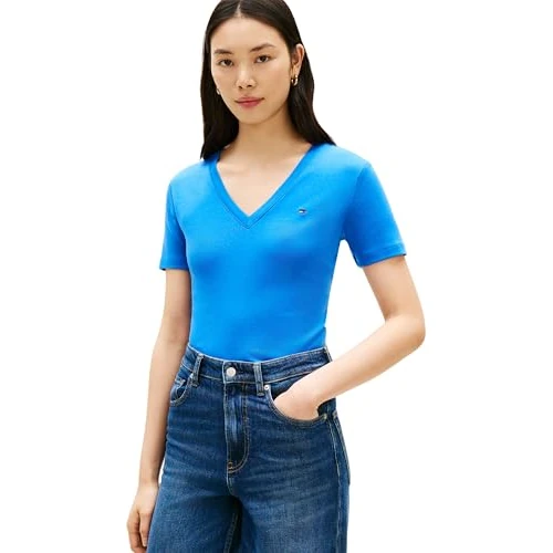 Offerta a tempo: Tommy Hilfiger Donna Slim Cody V-Nk SS Ww0Ww40584, Blu, XL - 22% da 31.95 € a 24.99 €