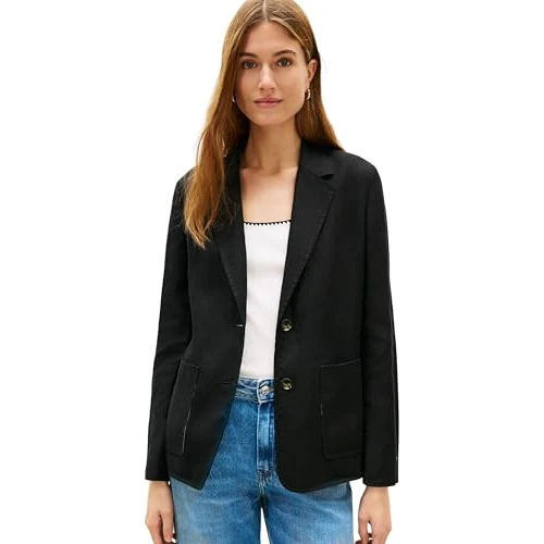 Offerta a tempo: Tommy Hilfiger Donna Blazer Essential Linen con Chiusura con Bottoni, Nero (Black), 50 - 57% da 249.90 € a 108.11 €