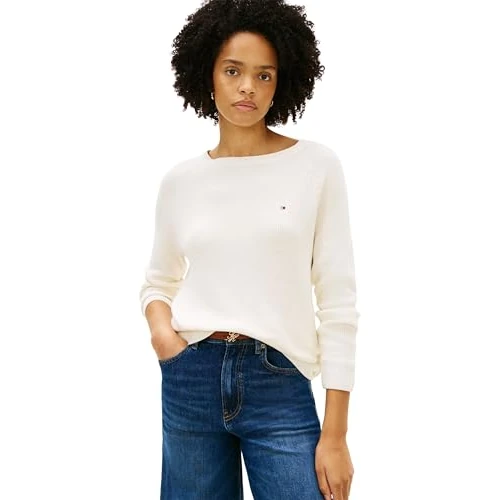 Zeitlich begrenztes Angebot: Tommy Hilfiger Damen Pullover Cardi Fine mit U-Boot-Ausschnitt, Elfenbein (Ivory Petal), M von 99.90 € auf 75.99 € (24% Rabatt)