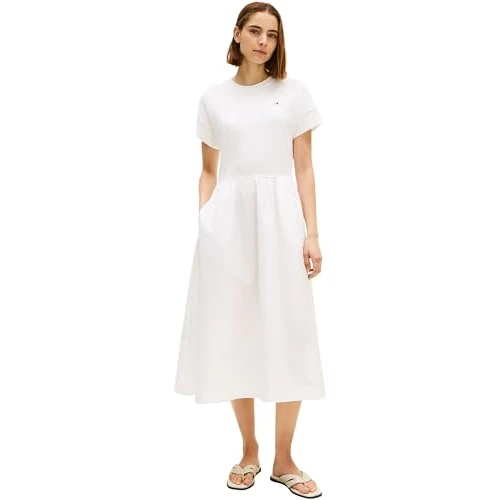 Offerta a tempo: Tommy Hilfiger Abito Midi da Donna Cody Mix Media C-Nk WW0WW51148, Bianco, XS - 25% da 109.32 € a 82.15 €