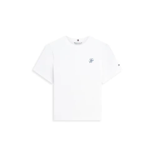 Offre limitée : Tommy Hilfiger T-Shirt Th Script Reg C-NK SS Ww0Ww47809 pour Femme, Blanc, XS de 39.90 € à 27.90 € (30% de remise)