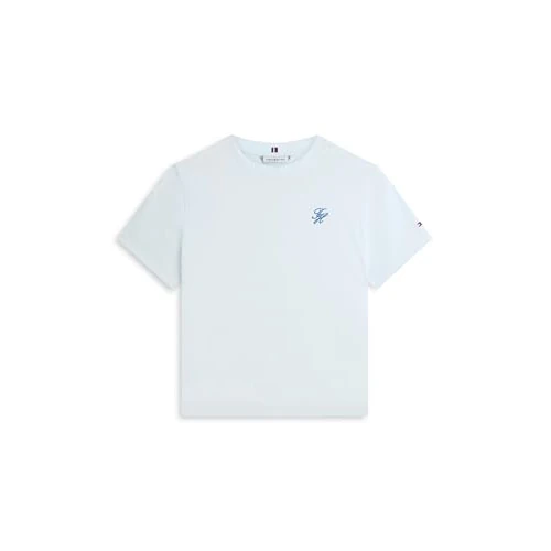 Offre limitée : Tommy Hilfiger T-Shirt Th Script Reg C-NK SS Ww0Ww47809 pour Femme, Bleu, XXS de 39.90 € à 21.73 € (46% de remise)