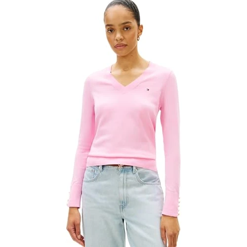 Tommy Hilfiger Dames Co Jersey Stitch V-Nk Trui Ww0Ww40098, Roze, M