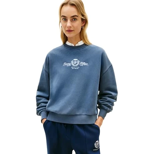 Offre limitée : Tommy Hilfiger Varsity Crest Sweat-Shirt en Tissu éponge WW0WW48733, Bleu, XXS de 129.90 € à 97.42 € (25% de remise)