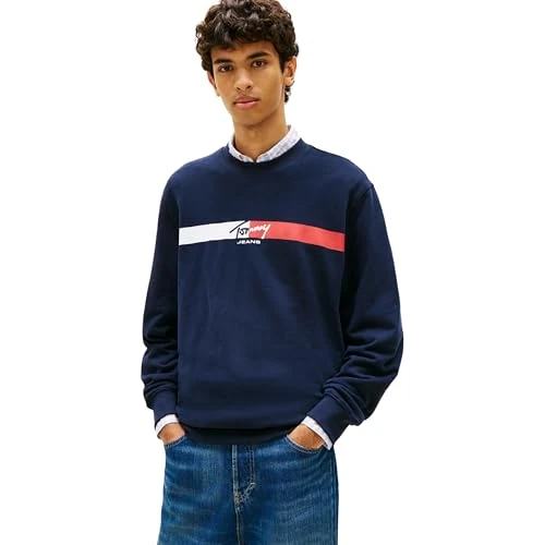 Oferta limitada: Tommy Jeans Sudadera Hombre Sign Stripe Regular Fit, Azul (Dark Night Navy), XS de 79.90 € a 65.36 € (ahorro 18%)