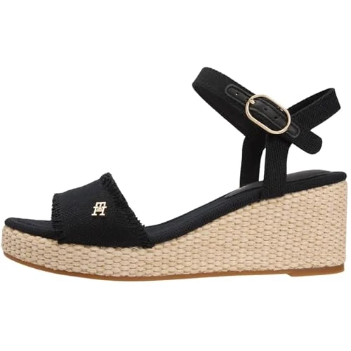 Zeitlich begrenztes Angebot: Tommy Hilfiger Damen Wedge Sandalen Woven Fringe mit Keilabsatz, Schwarz (Black), 38 von 89.90 € auf 53.00 € (41% Rabatt)