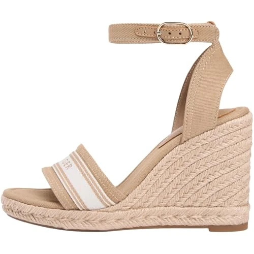 Zeitlich begrenztes Angebot: Tommy Hilfiger Damen Wedge Sandalen High Webbing aus Canvas, Beige (Safari Canvas), 38 von 89.90 € auf 64.96 € (28% Rabatt)