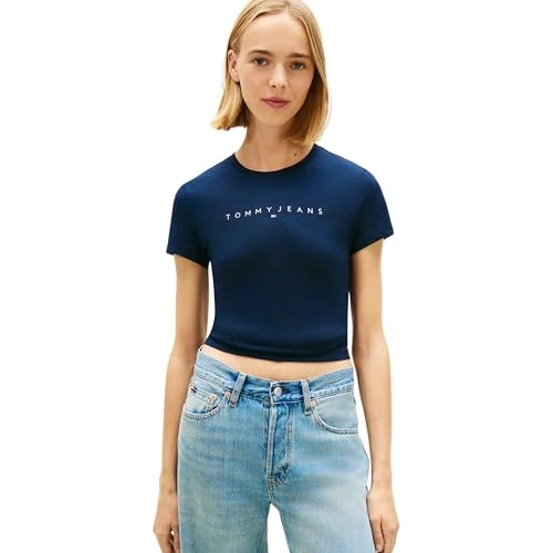 Zeitlich begrenztes Angebot: Tommy Jeans Damen T-Shirt Kurzarm Linear Slim Fit, Blau (Dark Night Navy 1), 1XL von 34.90 € auf 21.32 € (39% Rabatt)