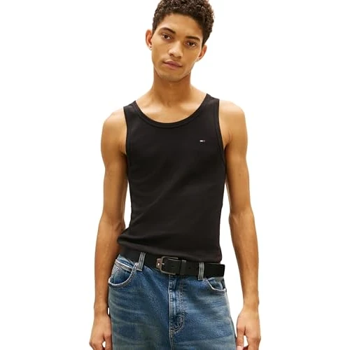 Offerta a tempo: Tommy Jeans Uomo Canotte Confezione da 2 Rib con Scollo Rotondo, Nero (Black/Black), L - 41% da 34.46 € a 20.19 €