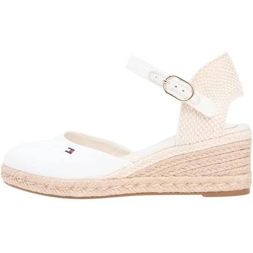 Oferta limitada: Tommy Hilfiger Alpargatas de cuña media para mujer, punta cerrada, FW0FW09233, color blanco (crudo), 6.5 de 99.90 € a 47.96 € (ahorro 52%)