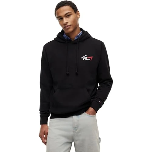 Offerta a tempo: Tommy Jeans Uomo Felpa con Cappuccio Entry Sign con Tasca a Marsupio, Nero (Black), L - 0.00% da 26.87 € a 26.87 €
