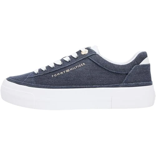 Offre limitée : Tommy Hilfiger Th Foxing FW0FW09172 Chaussures Basses en Toile délavée pour Femme, Bleu (Space Blue), Pointure 37 de 89.90 € à 62.93 € (30% de remise)